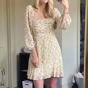 Yellow Puff-Sleeve Floral Sundress